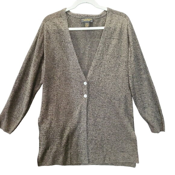 Leslie Gifford Womens Sweater Black Size Large 100% Silk Long Sleeve Two Button - Picture 1 of 12